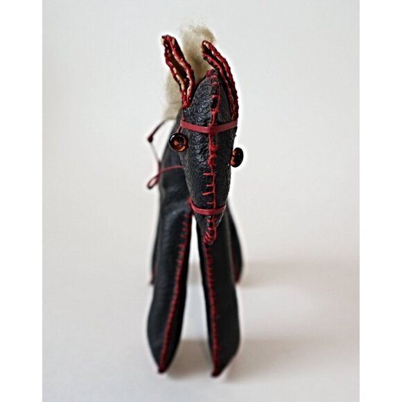 Vintage Black Faux Leather Donkey Hand Made Glass Eyes Small Toy 1940's - Picture 2 of 5